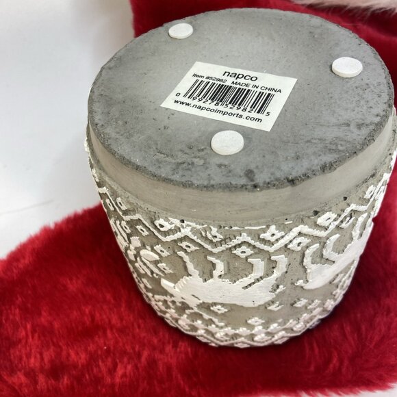 Ceramic Christmas Plant Pot Gray White Nordic Reindeer Snowflake Napco 4.25 in - Picture 5 of 6
